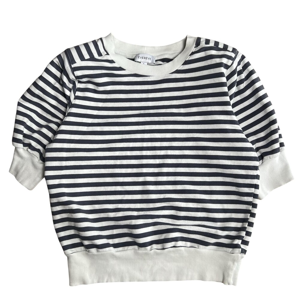Evereve Black and White Striped Long Sleeve Crew Neck Top Nautical Knit Shirt S